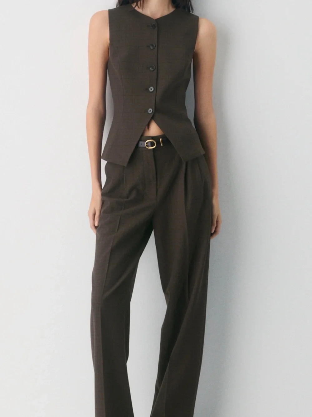 Aritzia Wilfred Tailored Brown Sleeveless Vest - Picture 1 of 6
